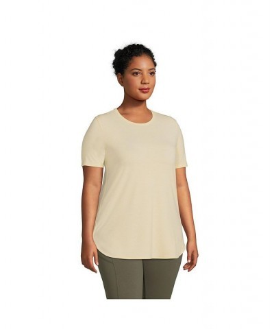 Women's Plus Size Moisture Wicking UPF Sun Short Sleeve Curved Hem Tunic Top White $21.18 Tops