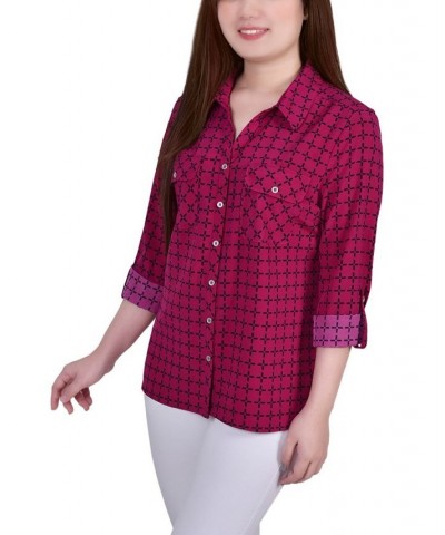 Women's 3/4 Roll Tab Shirt with Pockets Beet Red, Black Line Box $16.32 Tops