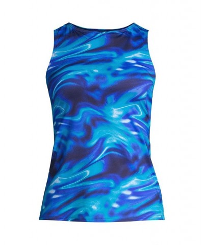 Women's Plus Size High Neck UPF 50 Sun Protection Modest Tankini Swimsuit Top Electric blue multi/swirl $38.16 Swimsuits