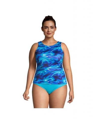 Women's Plus Size High Neck UPF 50 Sun Protection Modest Tankini Swimsuit Top Electric blue multi/swirl $38.16 Swimsuits