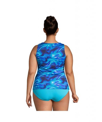 Women's Plus Size High Neck UPF 50 Sun Protection Modest Tankini Swimsuit Top Electric blue multi/swirl $38.16 Swimsuits