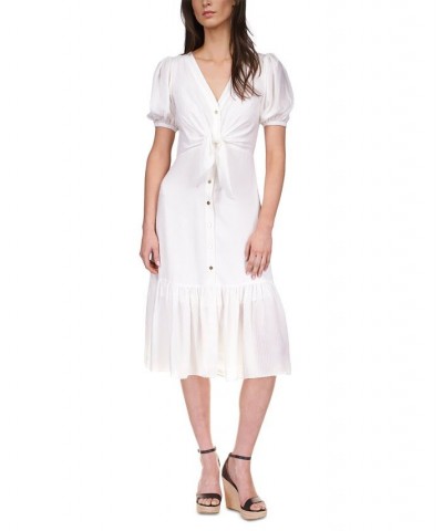 Textured Pinstripe Tie-Front Dress Regular & Petite White $59.20 Dresses