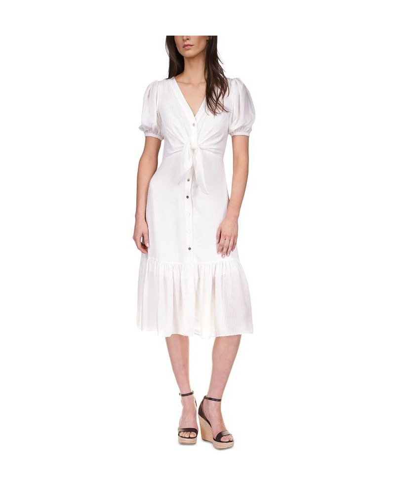 Textured Pinstripe Tie-Front Dress Regular & Petite White $59.20 Dresses