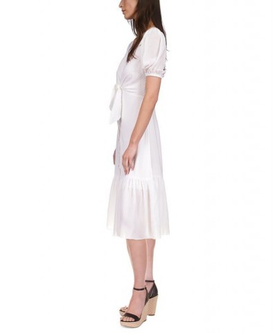 Textured Pinstripe Tie-Front Dress Regular & Petite White $59.20 Dresses