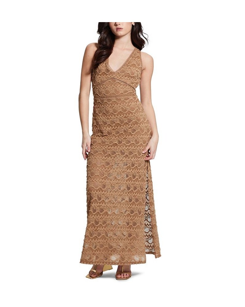 Women's Liza Embroidered Sleeveless Maxi Dress Brown $73.32 Dresses