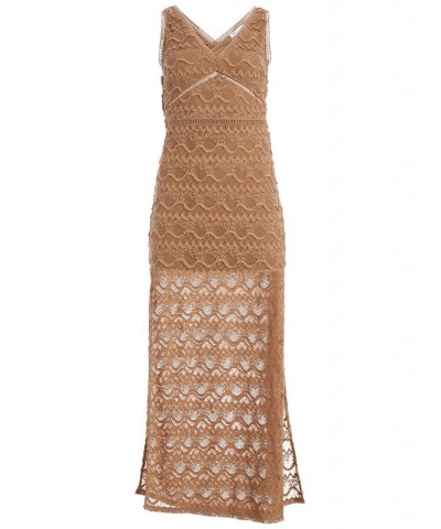 Women's Liza Embroidered Sleeveless Maxi Dress Brown $73.32 Dresses