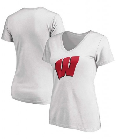 Women's White Wisconsin Badgers Primary Logo V-Neck T-shirt White $19.24 Tops