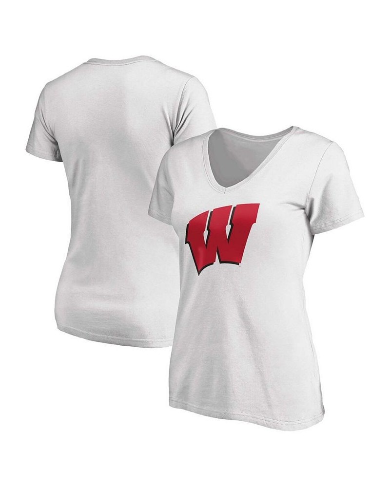 Women's White Wisconsin Badgers Primary Logo V-Neck T-shirt White $19.24 Tops