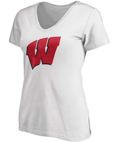 Women's White Wisconsin Badgers Primary Logo V-Neck T-shirt White $19.24 Tops