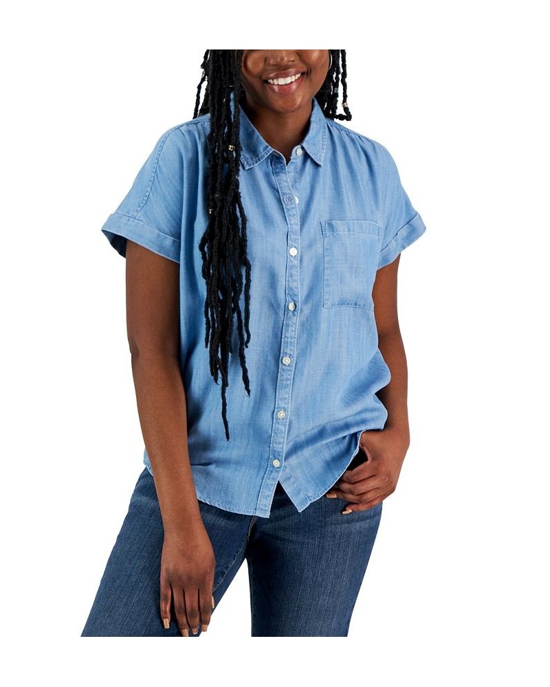 Petite Short-Sleeve Camp Shirt Anna Chambray $27.23 Tops