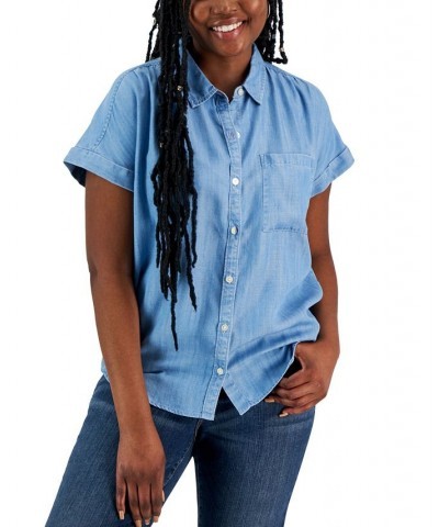 Petite Short-Sleeve Camp Shirt Anna Chambray $27.23 Tops