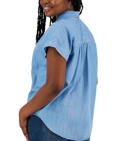 Petite Short-Sleeve Camp Shirt Anna Chambray $27.23 Tops