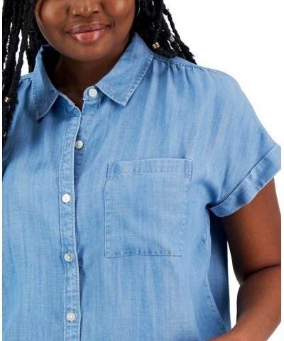 Petite Short-Sleeve Camp Shirt Anna Chambray $27.23 Tops