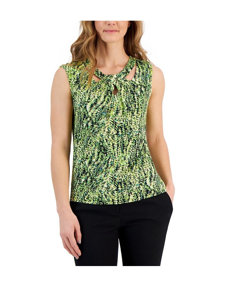 Petite Printed Sleeveless Twist-Neck Top Kiwi Multi $31.74 Tops