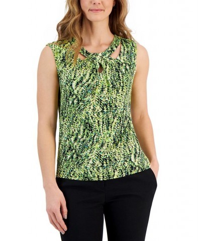 Petite Printed Sleeveless Twist-Neck Top Kiwi Multi $31.74 Tops