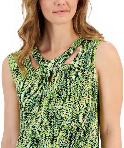 Petite Printed Sleeveless Twist-Neck Top Kiwi Multi $31.74 Tops