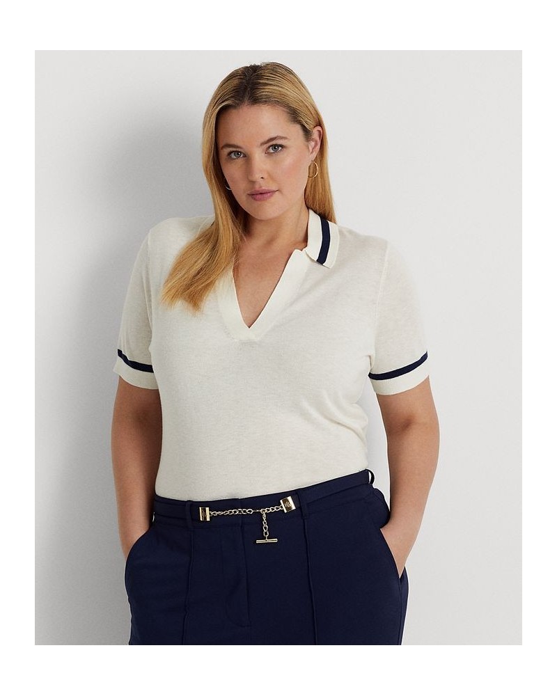 Plus Size Short Sleeve Polo Sweater Ivory/Cream $54.00 Sweaters