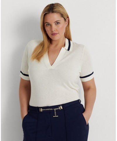 Plus Size Short Sleeve Polo Sweater Ivory/Cream $54.00 Sweaters