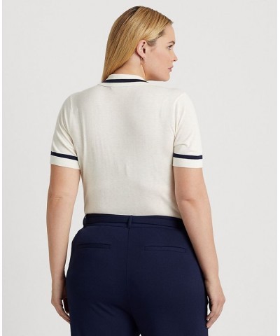 Plus Size Short Sleeve Polo Sweater Ivory/Cream $54.00 Sweaters