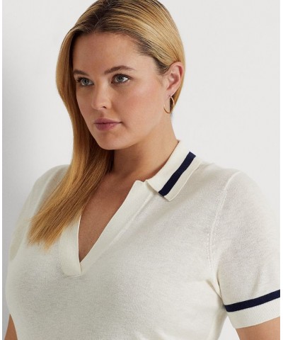 Plus Size Short Sleeve Polo Sweater Ivory/Cream $54.00 Sweaters