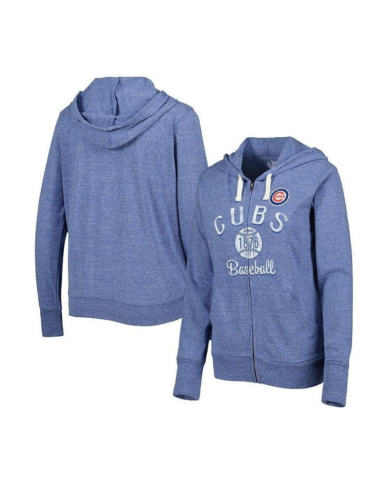 Women's Royal Chicago Cubs Training Camp Tri-Blend Full-Zip Hoodie Blue $43.19 Sweatshirts