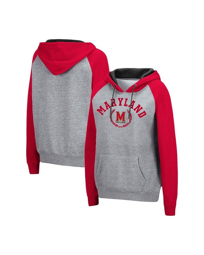 Women's Heathered Gray Maryland Terrapins Contrast Raglan Pullover Hoodie Heathered Gray $29.14 Sweatshirts