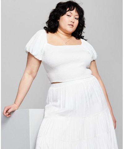 Plus Size Square-Neck Puff-Sleeve Top White $17.11 Tops