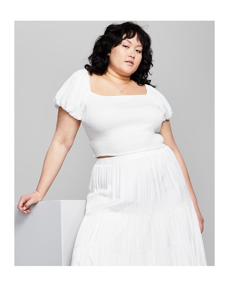 Plus Size Square-Neck Puff-Sleeve Top White $17.11 Tops