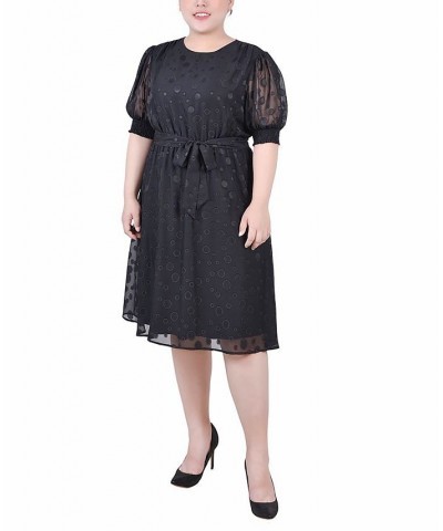 Plus Size Elbow Sleeve Swiss Dot Dress Black $14.94 Dresses