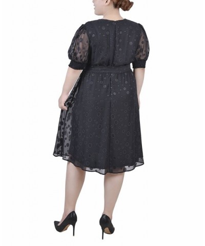 Plus Size Elbow Sleeve Swiss Dot Dress Black $14.94 Dresses