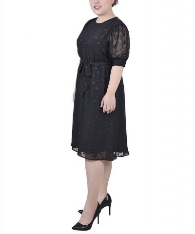 Plus Size Elbow Sleeve Swiss Dot Dress Black $14.94 Dresses