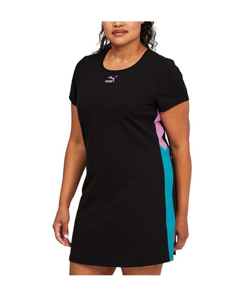 Women's Lava Colorblocked T-Shirt Dress Cotton Black $16.80 Dresses