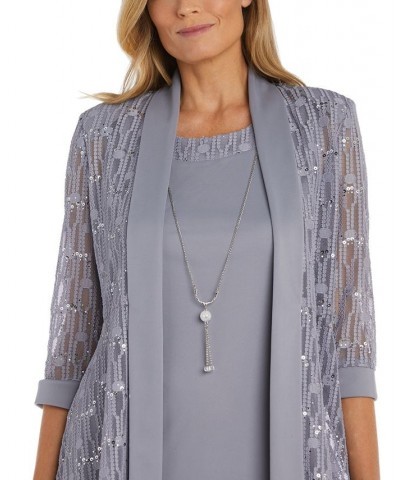 Women's Sheath Dress Sequin Sheer Jacket & Removable Necklace Silver $50.04 Dresses