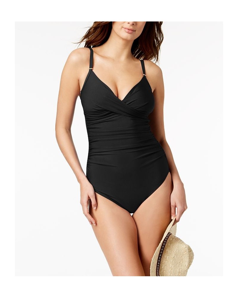 Twist-Front Tummy-Control One-Piece Swimsuit Black $39.59 Swimsuits