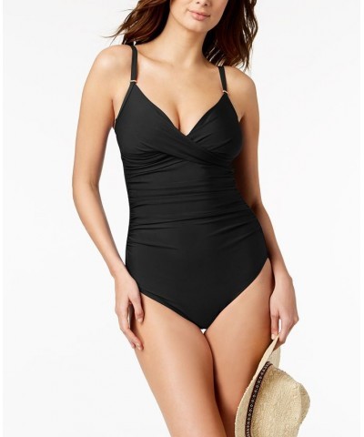 Twist-Front Tummy-Control One-Piece Swimsuit Black $39.59 Swimsuits