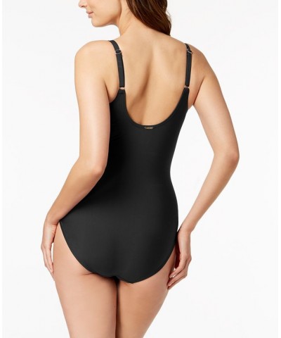 Twist-Front Tummy-Control One-Piece Swimsuit Black $39.59 Swimsuits