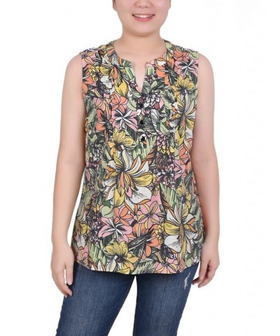 Petite Sleeveless Printed Pintucked Blouse Green Capetropic $12.71 Tops