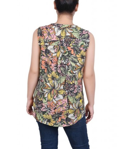 Petite Sleeveless Printed Pintucked Blouse Green Capetropic $12.71 Tops