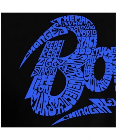 Women's David Bowie Logo Raglan Baseball Word Art T-shirt Black-Blue $19.36 Tops