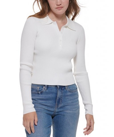 Women's Ribbed Polo Shirt White $23.45 Tops