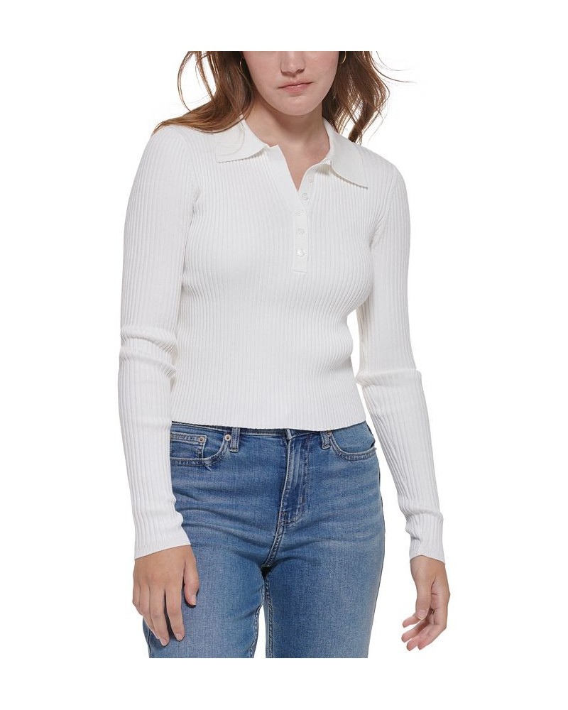 Women's Ribbed Polo Shirt White $23.45 Tops