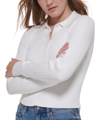 Women's Ribbed Polo Shirt White $23.45 Tops