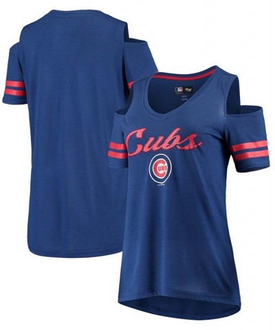 Women's Royal Chicago Cubs Extra Inning Cold Shoulder T-shirt Royal $25.49 Tops