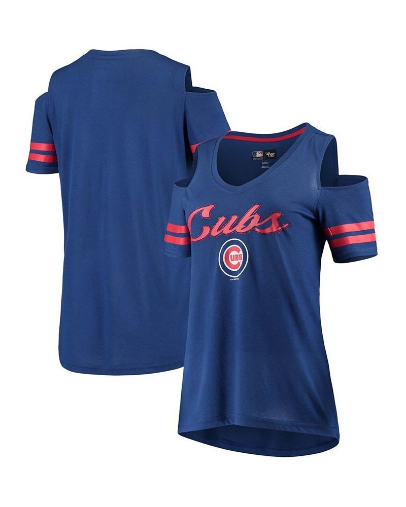 Women's Royal Chicago Cubs Extra Inning Cold Shoulder T-shirt Royal $25.49 Tops