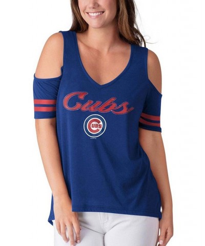 Women's Royal Chicago Cubs Extra Inning Cold Shoulder T-shirt Royal $25.49 Tops