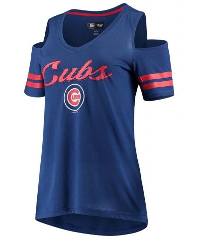 Women's Royal Chicago Cubs Extra Inning Cold Shoulder T-shirt Royal $25.49 Tops