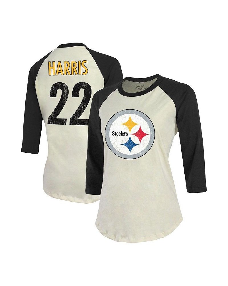 Women's Pittsburgh Steelers Player Name and Number Raglan 3/4-Sleeve T-shirt Cream, Black $27.60 Tops