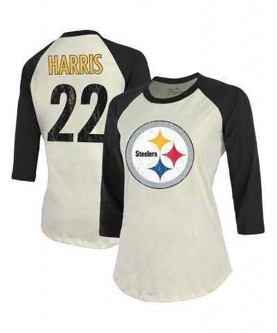 Women's Pittsburgh Steelers Player Name and Number Raglan 3/4-Sleeve T-shirt Cream, Black $27.60 Tops