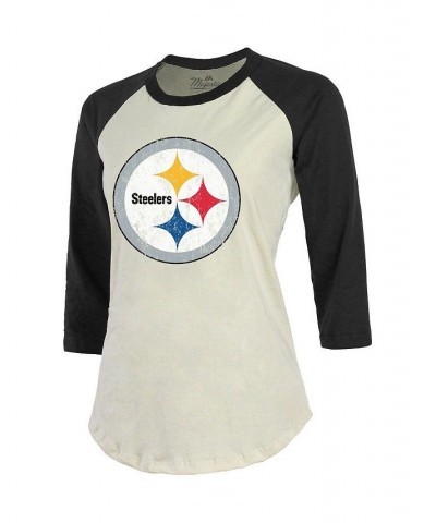 Women's Pittsburgh Steelers Player Name and Number Raglan 3/4-Sleeve T-shirt Cream, Black $27.60 Tops