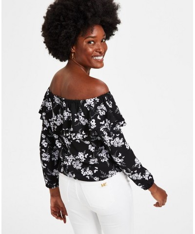 Women's Botanical-Print Off-the-Shoulder Top P/XS-3X Black/ White $49.98 Tops